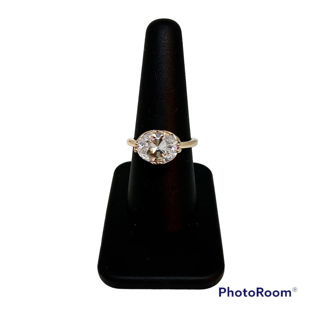Diamonique East-West Oval Solitaire in 14k Rose Gold clad Sterling Silver